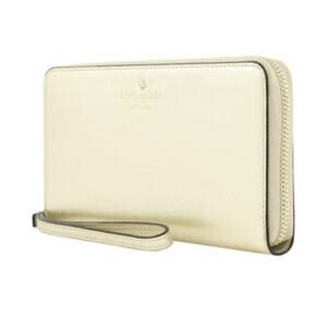 Kate Spade Gold Shiny Tinsel Large Continental Wristlet Wallet Zip 3 Compartment